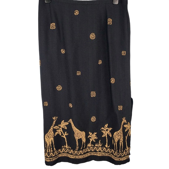 Alfred Dunner Dresses & Skirts - Alfred Dunner Womens SZ 16P Giraffe Safari Midi Skirt Black Gold Global Core